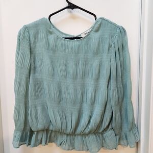 DO+BE Sage Pleated Long-Sleeve Ruffle Hem Blouse